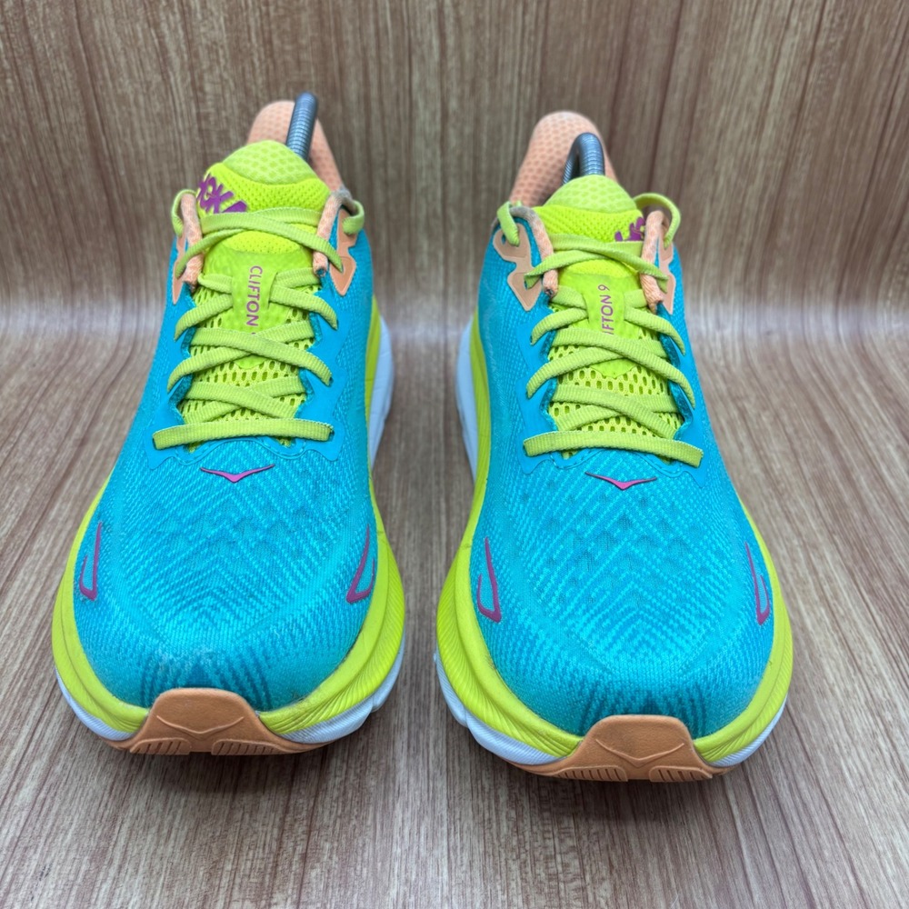 Hoka Clifton 9 Running Shoe Womens 10B Teal Green 1127896-CEPR Cerulean Primrose - Picture 2 of 9